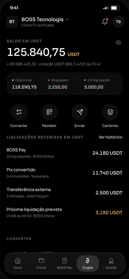 BOSS Pay — tesouraria em USDT