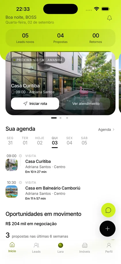 App Larbase do corretor — agenda de visitas e oportunidades
